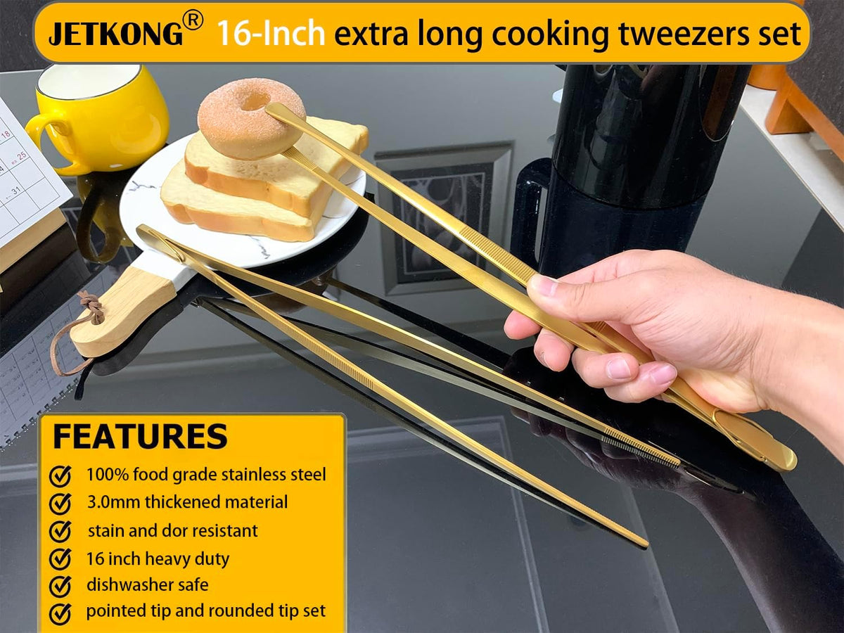 2 Pcs 12-Inch Kitchen Tweezers Fine Tweezer Tongs, Extra-Long Stainless Steel Cooking Tweezers (Silver)
