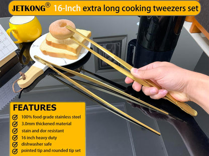 2 Pcs 12-Inch Kitchen Tweezers Fine Tweezer Tongs, Extra-Long Stainless Steel Cooking Tweezers (Silver)