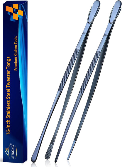 2 Pcs 12-Inch Kitchen Tweezers Fine Tweezer Tongs, Extra-Long Stainless Steel Cooking Tweezers (Silver)