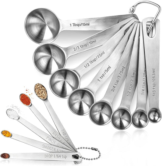 13 Pcs Measuring Spoons, Stainless Steel Tablespoon Teaspoon Measuring Spoon with Dash Pinch Smidgen Mini Scoop for Dry & Liquid Ingredients, Metal Measuring Spoons for Baking Cooking