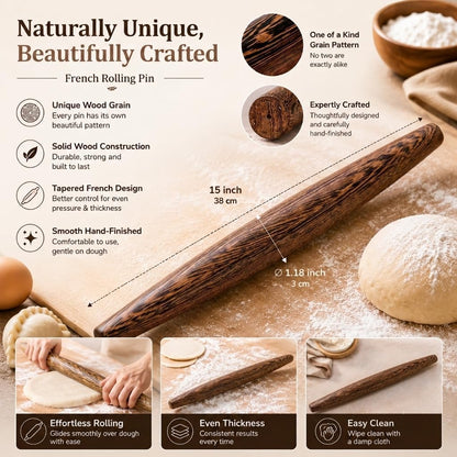10.6 Inch Straight Rolling Pin – Smooth & Balanced Cute Wooden Dough Roller for Baking and Pastry