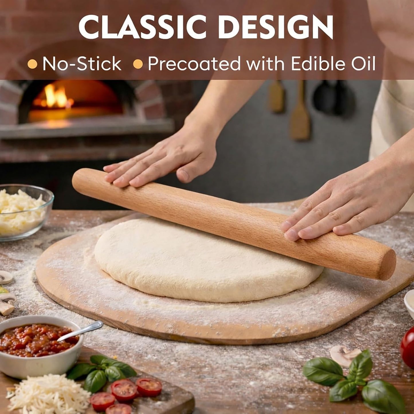 10.6 Inch Straight Rolling Pin – Smooth & Balanced Cute Wooden Dough Roller for Baking and Pastry
