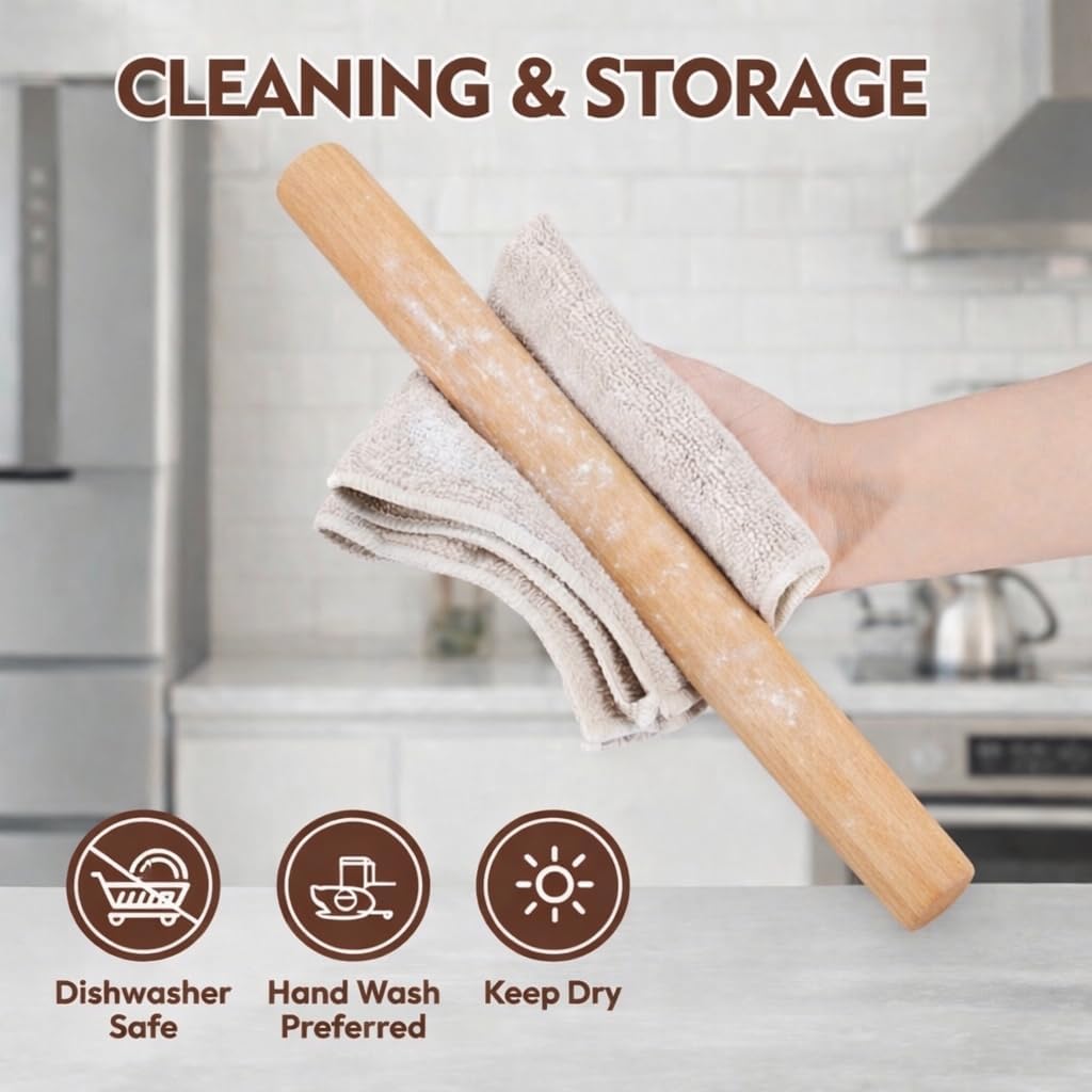10.6 Inch Straight Rolling Pin – Smooth & Balanced Cute Wooden Dough Roller for Baking and Pastry