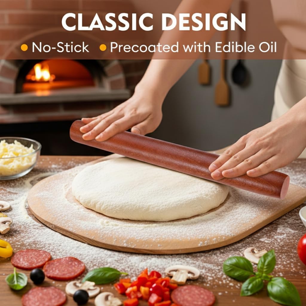 10.6 Inch Straight Rolling Pin – Smooth & Balanced Cute Wooden Dough Roller for Baking and Pastry