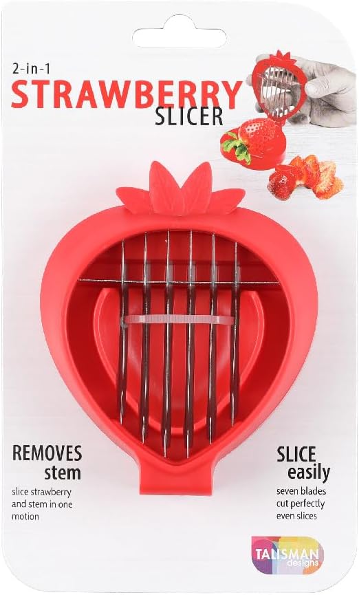 Strawberry Slicer, 2-in-1 Kitchen Tool with Stainless Steel Blades, Dishwasher Safe