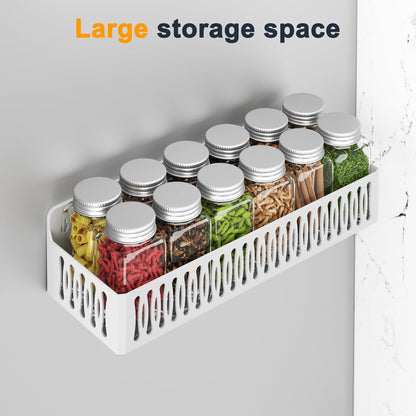 4-Pack Magnetic Spice Rack for Refrigerator with Hooks, Black | Strong multipurpose magnetic shelf for kitchen & bathroom organization. Includes 4 removable hooks for hanging items.