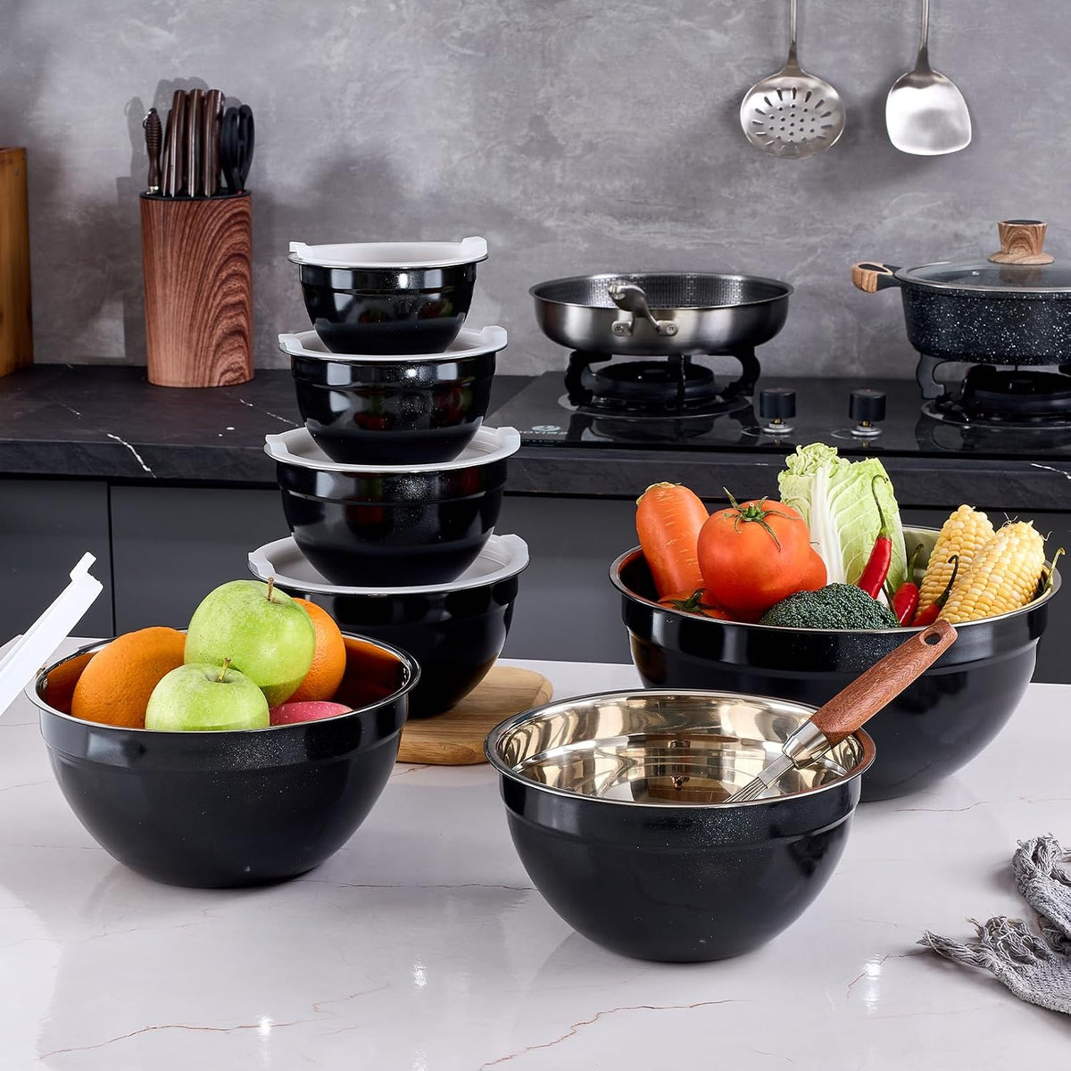 Gold Mixing Bowls With Airtight Lids,Stainless Steel Bowl,Salad Bowls 7 Piece Colorful Nesting Bowl Gold Kitchen Accessories,Size 7,3.6,2.7,2.1,1.5,1.1,0.8QT Stackable Design