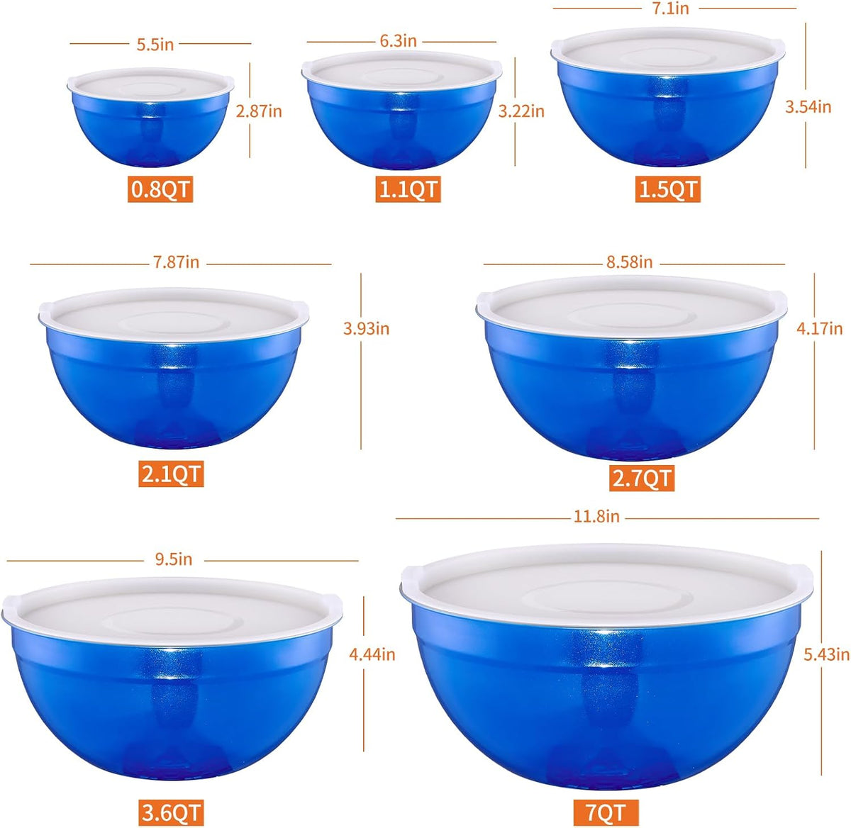 Gold Mixing Bowls With Airtight Lids,Stainless Steel Bowl,Salad Bowls 7 Piece Colorful Nesting Bowl Gold Kitchen Accessories,Size 7,3.6,2.7,2.1,1.5,1.1,0.8QT Stackable Design