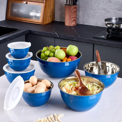 Gold Mixing Bowls With Airtight Lids,Stainless Steel Bowl,Salad Bowls 7 Piece Colorful Nesting Bowl Gold Kitchen Accessories,Size 7,3.6,2.7,2.1,1.5,1.1,0.8QT Stackable Design