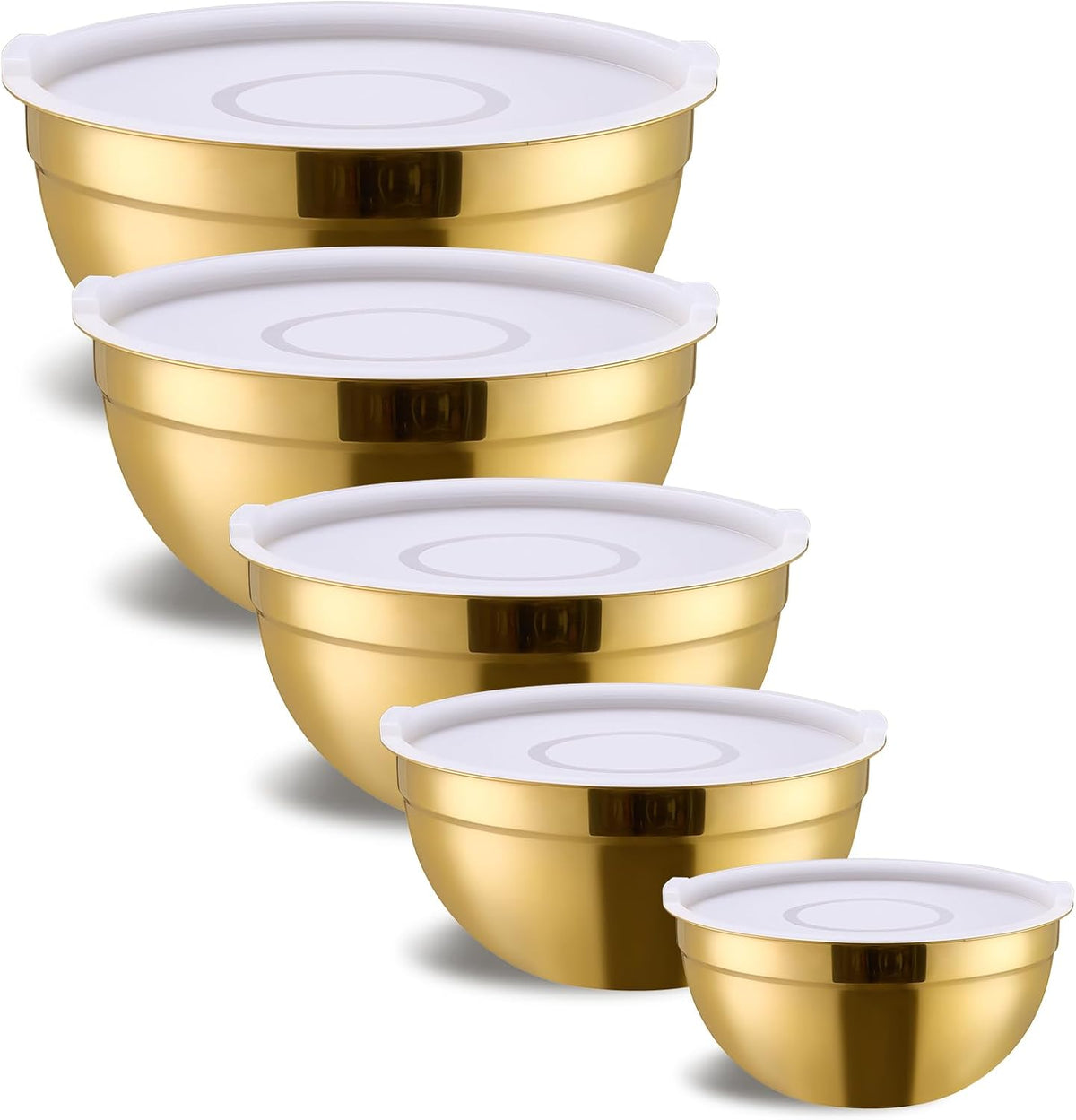 Gold Mixing Bowls With Airtight Lids,Stainless Steel Bowl,Salad Bowls 7 Piece Colorful Nesting Bowl Gold Kitchen Accessories,Size 7,3.6,2.7,2.1,1.5,1.1,0.8QT Stackable Design