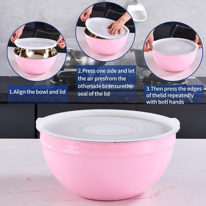 Gold Mixing Bowls With Airtight Lids,Stainless Steel Bowl,Salad Bowls 7 Piece Colorful Nesting Bowl Gold Kitchen Accessories,Size 7,3.6,2.7,2.1,1.5,1.1,0.8QT Stackable Design