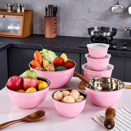 Gold Mixing Bowls With Airtight Lids,Stainless Steel Bowl,Salad Bowls 7 Piece Colorful Nesting Bowl Gold Kitchen Accessories,Size 7,3.6,2.7,2.1,1.5,1.1,0.8QT Stackable Design