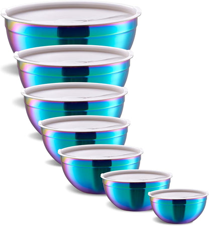 Gold Mixing Bowls With Airtight Lids,Stainless Steel Bowl,Salad Bowls 7 Piece Colorful Nesting Bowl Gold Kitchen Accessories,Size 7,3.6,2.7,2.1,1.5,1.1,0.8QT Stackable Design