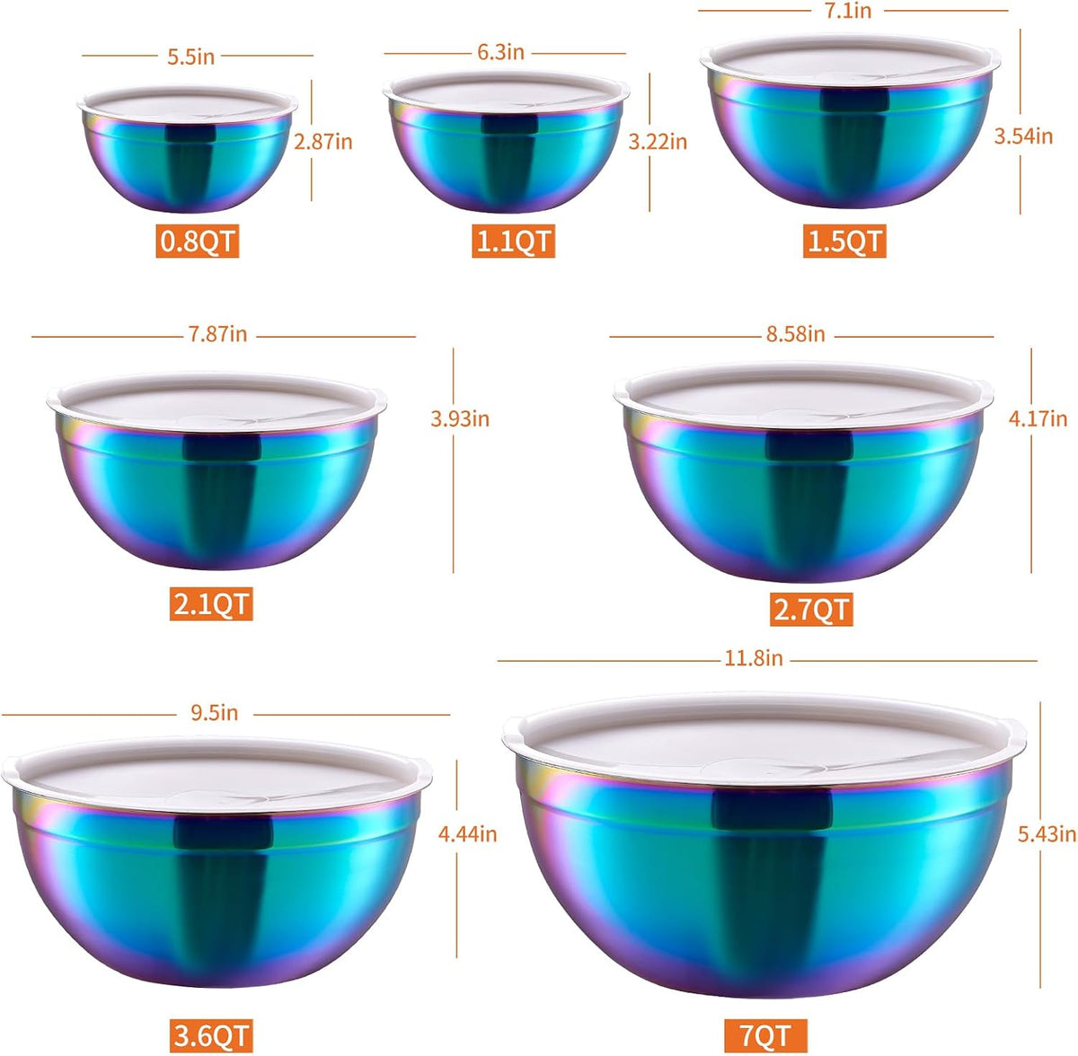 Gold Mixing Bowls With Airtight Lids,Stainless Steel Bowl,Salad Bowls 7 Piece Colorful Nesting Bowl Gold Kitchen Accessories,Size 7,3.6,2.7,2.1,1.5,1.1,0.8QT Stackable Design