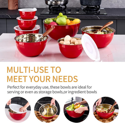 Gold Mixing Bowls With Airtight Lids,Stainless Steel Bowl,Salad Bowls 7 Piece Colorful Nesting Bowl Gold Kitchen Accessories,Size 7,3.6,2.7,2.1,1.5,1.1,0.8QT Stackable Design
