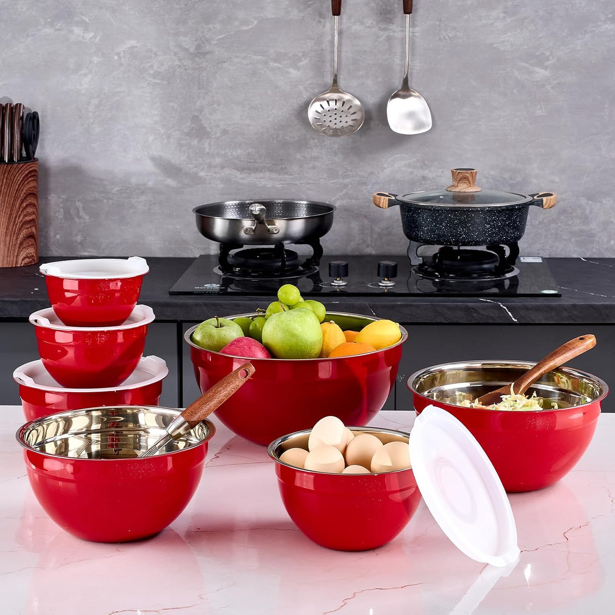 Gold Mixing Bowls With Airtight Lids,Stainless Steel Bowl,Salad Bowls 7 Piece Colorful Nesting Bowl Gold Kitchen Accessories,Size 7,3.6,2.7,2.1,1.5,1.1,0.8QT Stackable Design