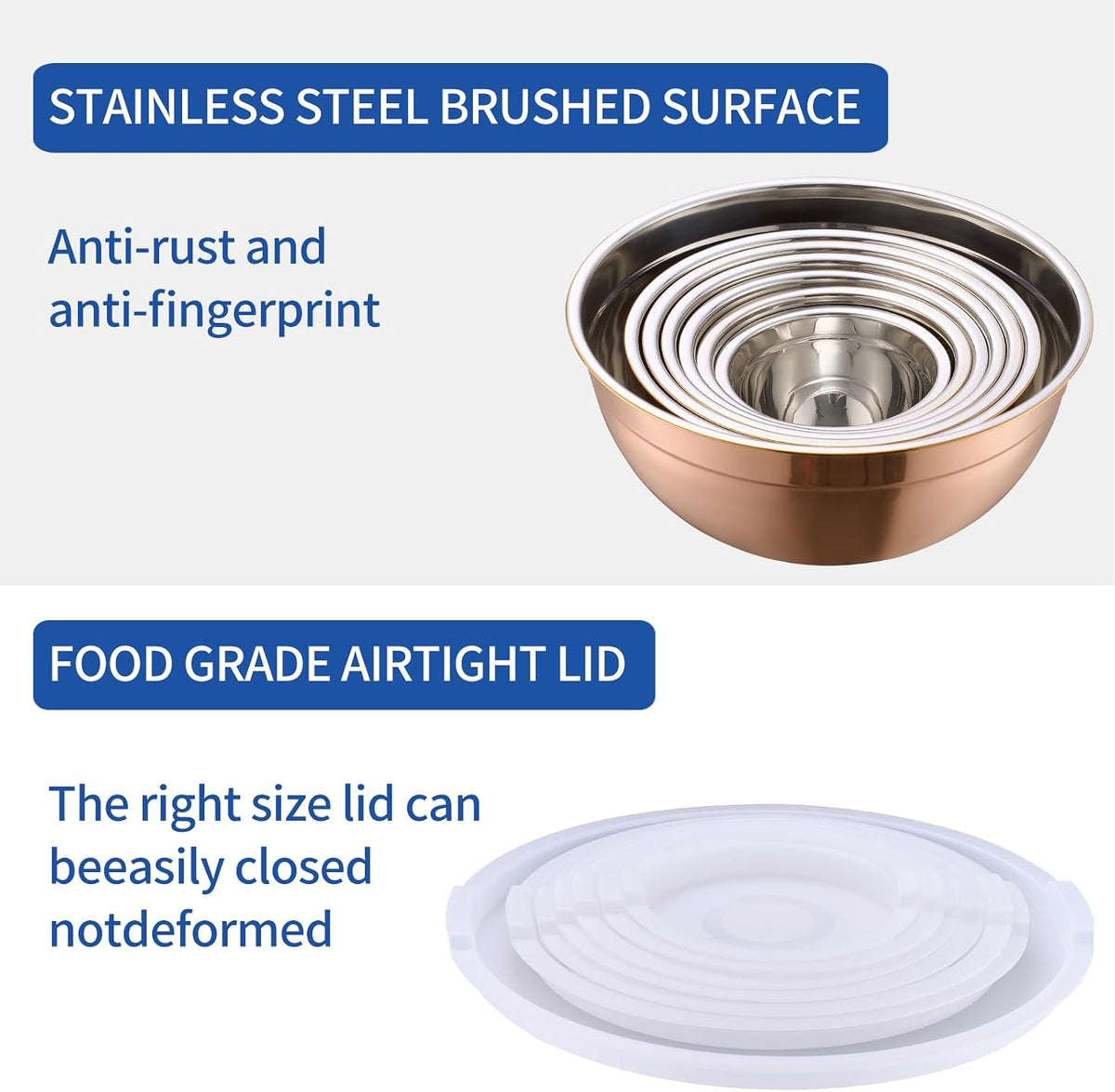 Gold Mixing Bowls With Airtight Lids,Stainless Steel Bowl,Salad Bowls 7 Piece Colorful Nesting Bowl Gold Kitchen Accessories,Size 7,3.6,2.7,2.1,1.5,1.1,0.8QT Stackable Design