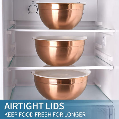 Gold Mixing Bowls With Airtight Lids,Stainless Steel Bowl,Salad Bowls 7 Piece Colorful Nesting Bowl Gold Kitchen Accessories,Size 7,3.6,2.7,2.1,1.5,1.1,0.8QT Stackable Design
