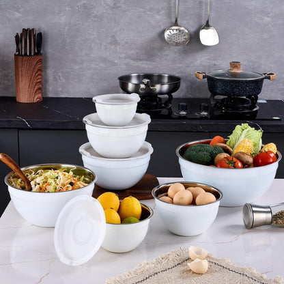 Gold Mixing Bowls With Airtight Lids,Stainless Steel Bowl,Salad Bowls 7 Piece Colorful Nesting Bowl Gold Kitchen Accessories,Size 7,3.6,2.7,2.1,1.5,1.1,0.8QT Stackable Design
