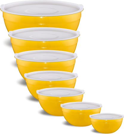 Gold Mixing Bowls With Airtight Lids,Stainless Steel Bowl,Salad Bowls 7 Piece Colorful Nesting Bowl Gold Kitchen Accessories,Size 7,3.6,2.7,2.1,1.5,1.1,0.8QT Stackable Design