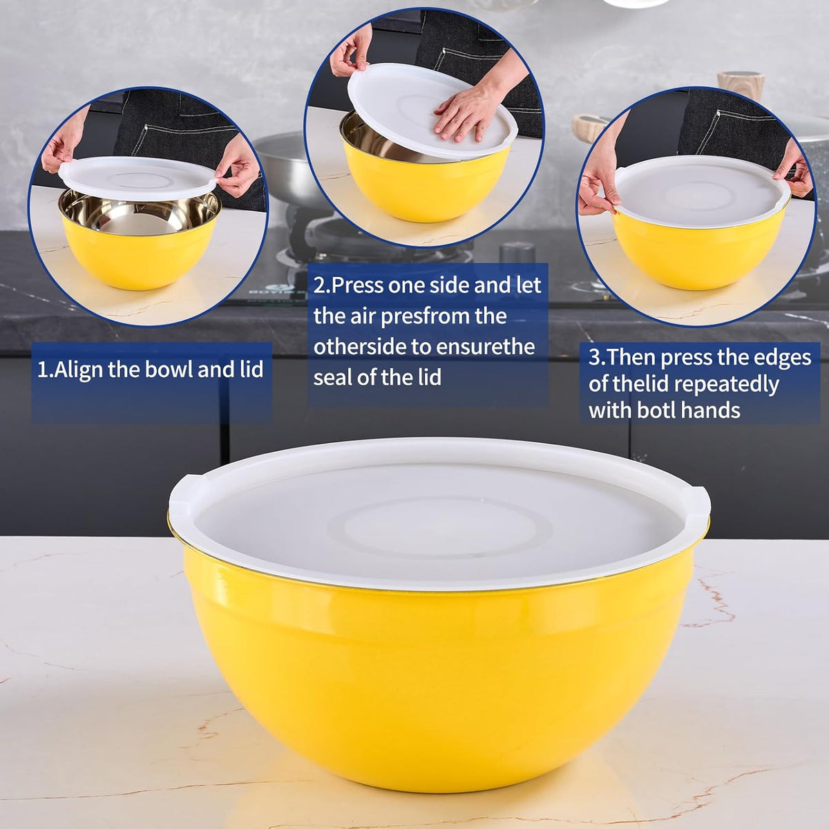 Gold Mixing Bowls With Airtight Lids,Stainless Steel Bowl,Salad Bowls 7 Piece Colorful Nesting Bowl Gold Kitchen Accessories,Size 7,3.6,2.7,2.1,1.5,1.1,0.8QT Stackable Design