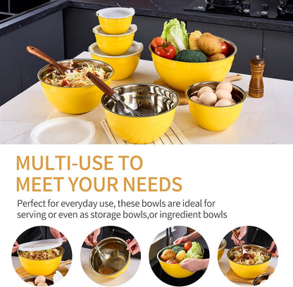 Gold Mixing Bowls With Airtight Lids,Stainless Steel Bowl,Salad Bowls 7 Piece Colorful Nesting Bowl Gold Kitchen Accessories,Size 7,3.6,2.7,2.1,1.5,1.1,0.8QT Stackable Design