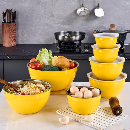 Gold Mixing Bowls With Airtight Lids,Stainless Steel Bowl,Salad Bowls 7 Piece Colorful Nesting Bowl Gold Kitchen Accessories,Size 7,3.6,2.7,2.1,1.5,1.1,0.8QT Stackable Design
