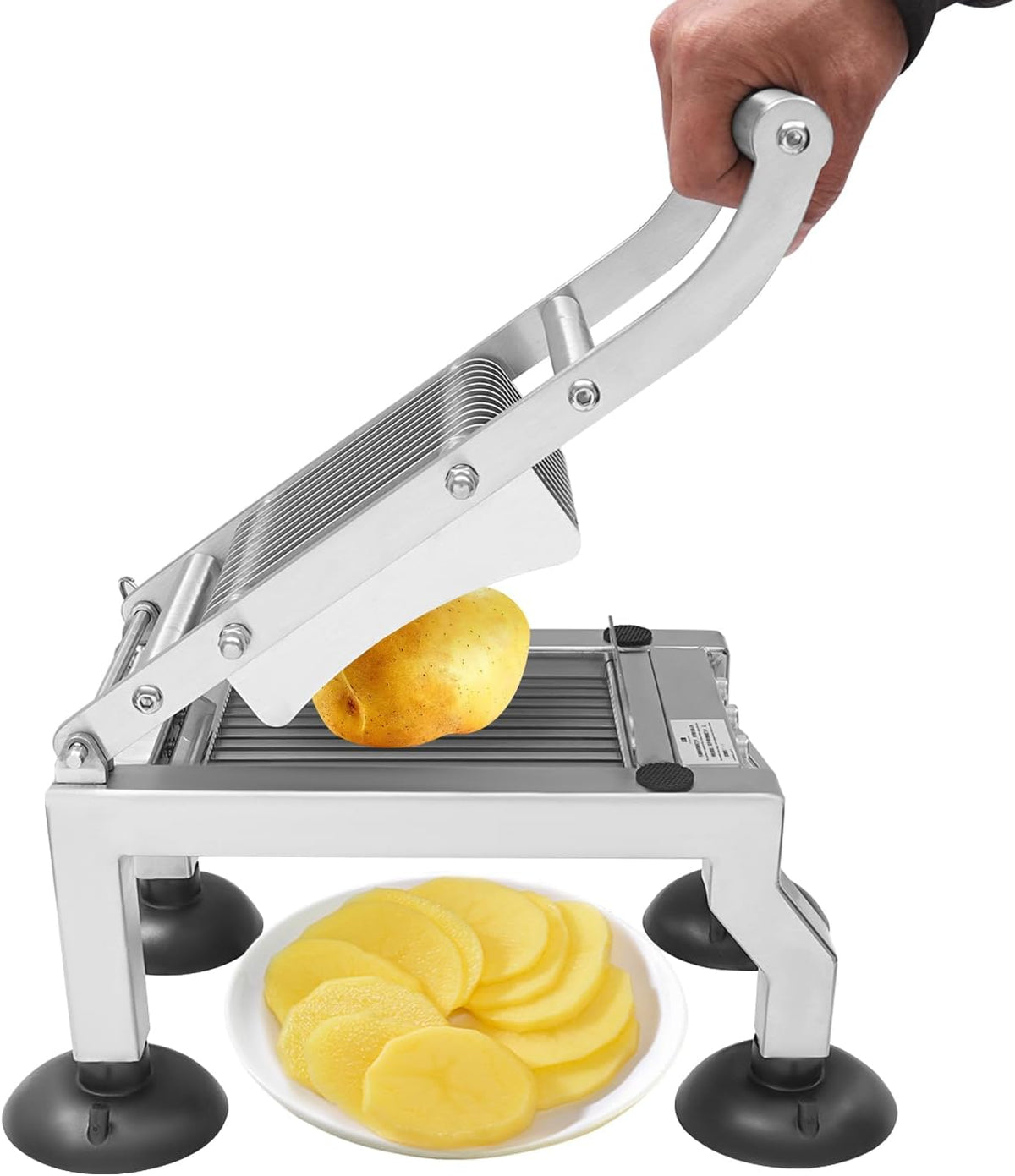 Commercial Egg Slicer Heavy Duty Vegetable Slicer Manual Tomato Cutter, 4”/10mm Thickness Stainless Steel Cucumber Onion Slicer Tool with 4 Suction Cups for Restaurant or Home Use