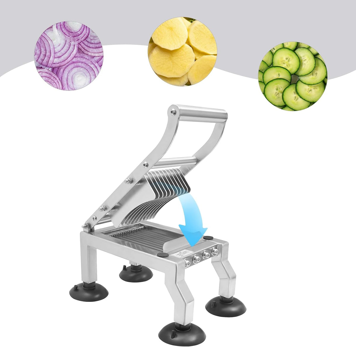 Commercial Egg Slicer Heavy Duty Vegetable Slicer Manual Tomato Cutter, 4”/10mm Thickness Stainless Steel Cucumber Onion Slicer Tool with 4 Suction Cups for Restaurant or Home Use