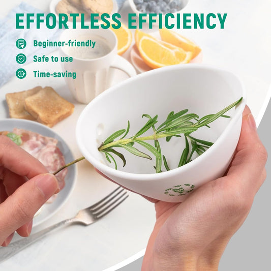Herb Stripper Bowl with Foldable Spoon, Herb Stripper Tool | Food-Grade Silicone Bowl with 304 Stainless Steel Spoon, Dishwasher Safe, Suitable for Parsley, Basil, Rosemary, Thyme & Mint