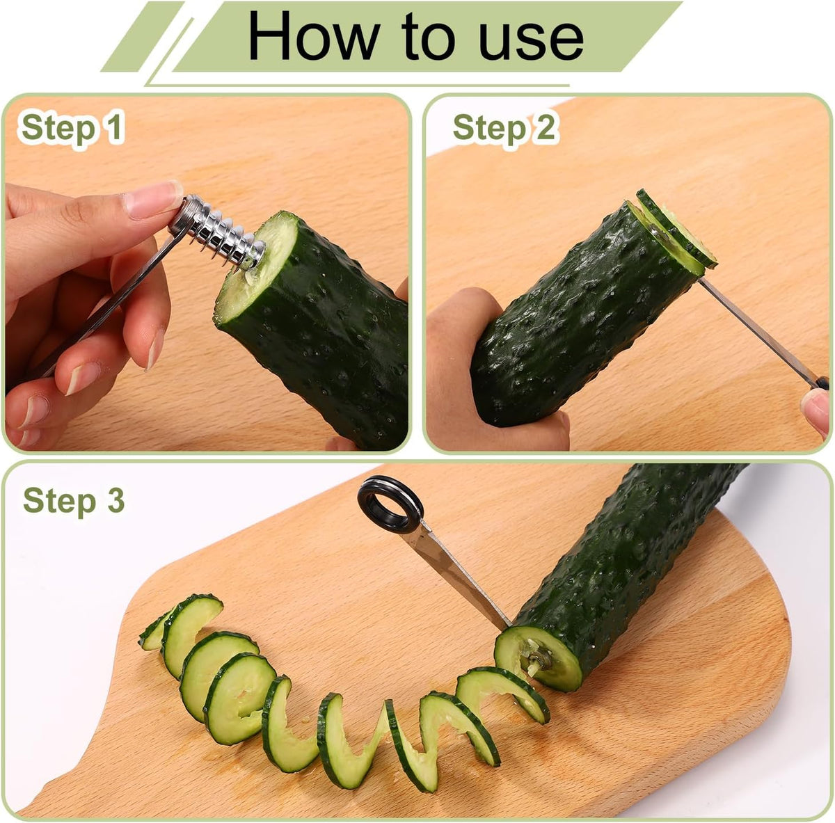2pcs Vegetable Spiral Cutters & 1pcs V-Shaped Veggies Peeler Spiralizer Tool, Stainless Steel Manual Spiral Practical Kitchen Knife Set Accessories for Cucumber Potato Carrot Fruits (Silver)