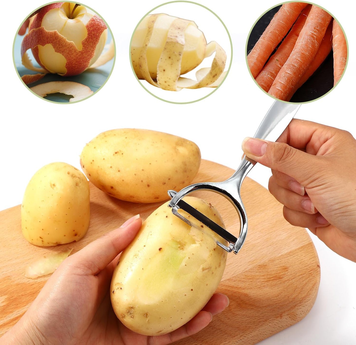2pcs Vegetable Spiral Cutters & 1pcs V-Shaped Veggies Peeler Spiralizer Tool, Stainless Steel Manual Spiral Practical Kitchen Knife Set Accessories for Cucumber Potato Carrot Fruits (Silver)