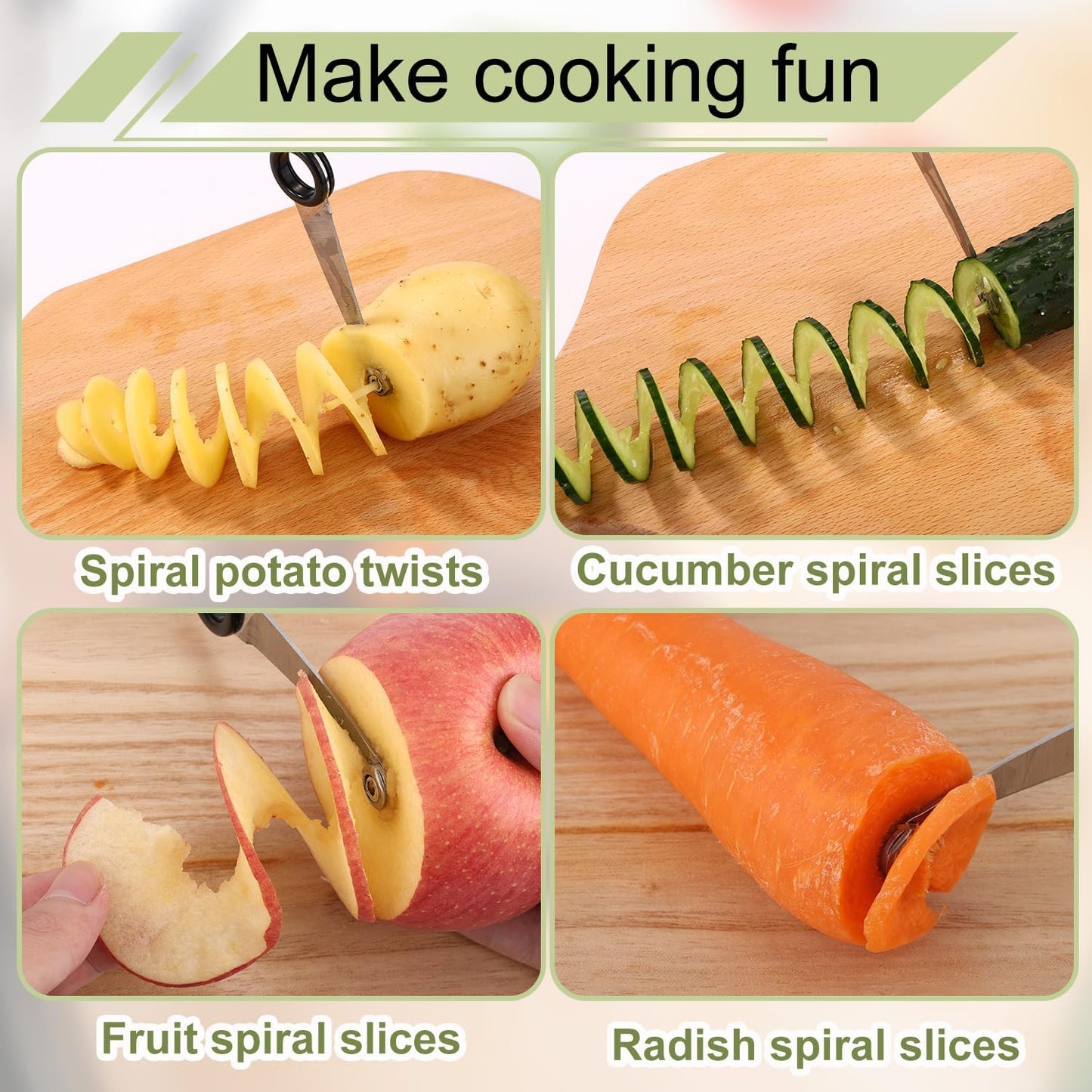 2pcs Vegetable Spiral Cutters & 1pcs V-Shaped Veggies Peeler Spiralizer Tool, Stainless Steel Manual Spiral Practical Kitchen Knife Set Accessories for Cucumber Potato Carrot Fruits (Silver)