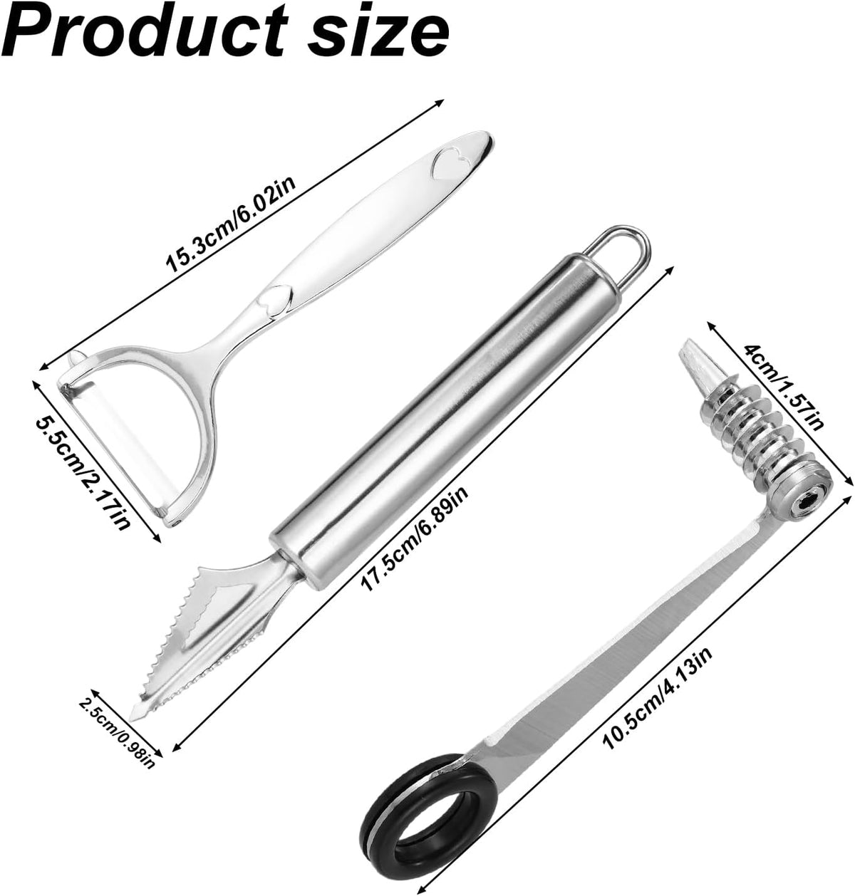 2pcs Vegetable Spiral Cutters & 1pcs V-Shaped Veggies Peeler Spiralizer Tool, Stainless Steel Manual Spiral Practical Kitchen Knife Set Accessories for Cucumber Potato Carrot Fruits (Silver)