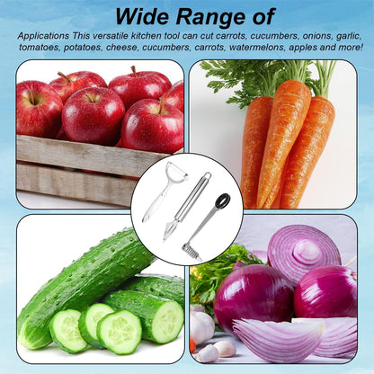 2pcs Vegetable Spiral Cutters & 1pcs V-Shaped Veggies Peeler Spiralizer Tool, Stainless Steel Manual Spiral Practical Kitchen Knife Set Accessories for Cucumber Potato Carrot Fruits (Silver)