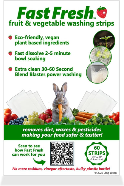 Fruit and Vegetable Wash Strips | Plant-Based, Food-Safe Produce Cleaner | Dissolvable Veggie Wash Removes Contaminants, Waxes & Dirt | All-Natural | Travel (60 Count (Pack of 1))