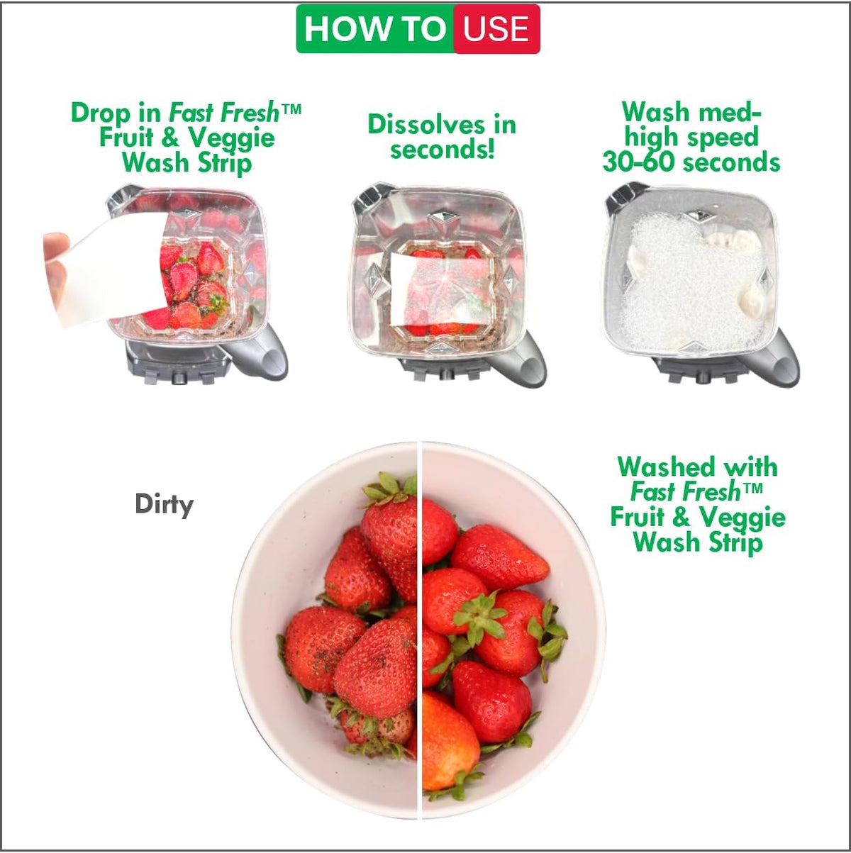 Fruit and Vegetable Wash Strips | Plant-Based, Food-Safe Produce Cleaner | Dissolvable Veggie Wash Removes Contaminants, Waxes & Dirt | All-Natural | Travel (60 Count (Pack of 1))