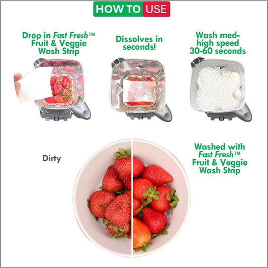 Fruit and Vegetable Wash Strips | Plant-Based, Food-Safe Produce Cleaner | Dissolvable Veggie Wash Removes Contaminants, Waxes & Dirt | All-Natural | Travel (60 Count (Pack of 1))