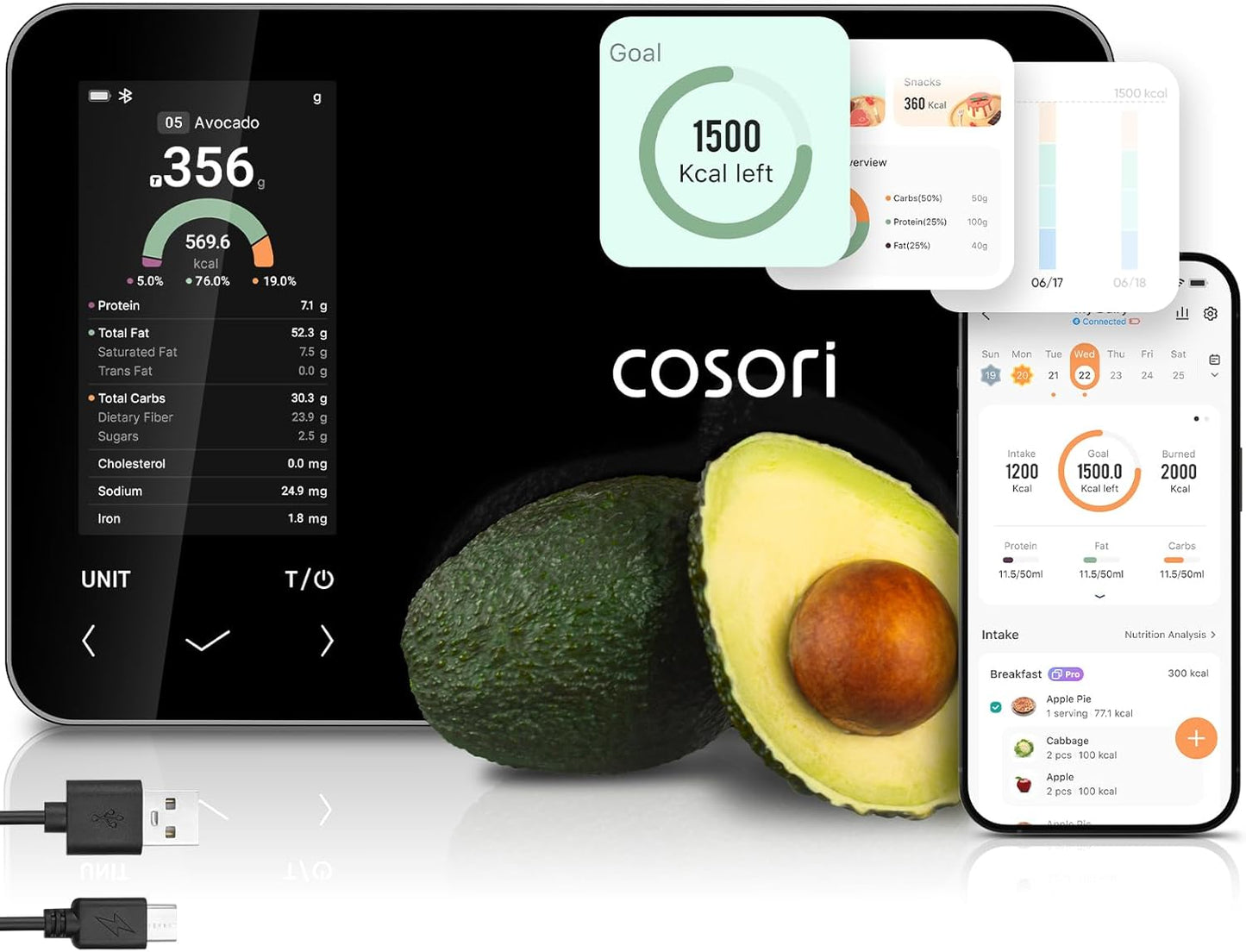 Smart Food Scale with Nutritional Calculator, USB Rechargeable, 11lb | AI Food Scan, Barcode Scan, 50 Food Preload, Free APP with 19 Nutrients, Calorie & Macro Tracking for Weight Loss