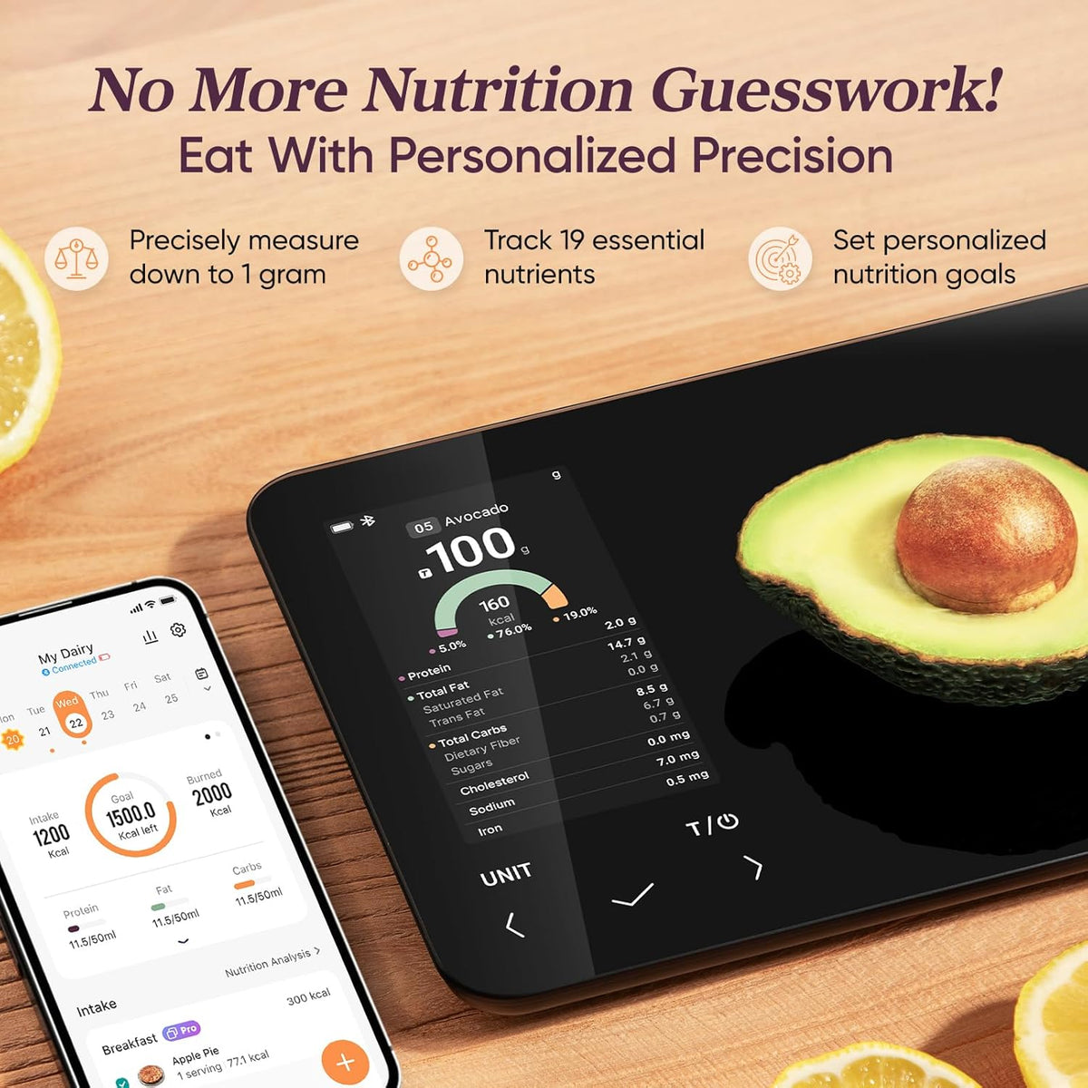 Smart Food Scale with Nutritional Calculator, USB Rechargeable, 11lb | AI Food Scan, Barcode Scan, 50 Food Preload, Free APP with 19 Nutrients, Calorie & Macro Tracking for Weight Loss