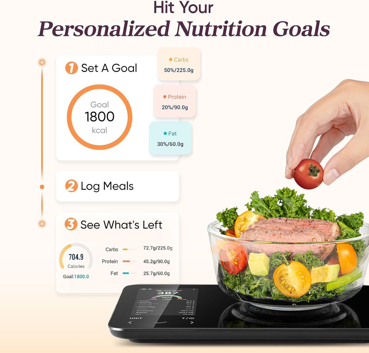 Smart Food Scale with Nutritional Calculator, USB Rechargeable, 11lb | AI Food Scan, Barcode Scan, 50 Food Preload, Free APP with 19 Nutrients, Calorie & Macro Tracking for Weight Loss
