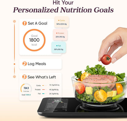 Smart Food Scale with Nutritional Calculator, USB Rechargeable, 11lb | AI Food Scan, Barcode Scan, 50 Food Preload, Free APP with 19 Nutrients, Calorie & Macro Tracking for Weight Loss