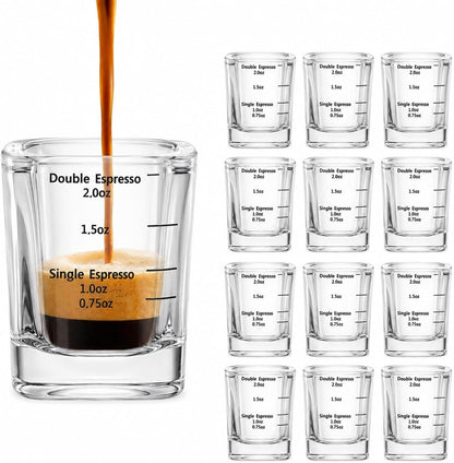 Shot Glasses Measuring Cup Set 12 Pack Square Espresso Shot Glasses Liquid Heavy Glass -Incremental Measurement 2oz Shot Glass for Bars and Home Use