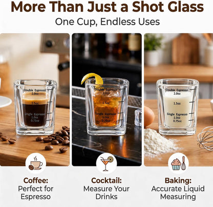 Shot Glasses Measuring Cup Set 12 Pack Square Espresso Shot Glasses Liquid Heavy Glass -Incremental Measurement 2oz Shot Glass for Bars and Home Use