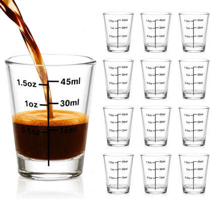Shot Glasses Measuring Cup Set 12 Pack Square Espresso Shot Glasses Liquid Heavy Glass -Incremental Measurement 2oz Shot Glass for Bars and Home Use