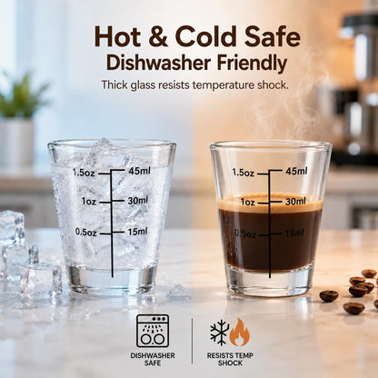Shot Glasses Measuring Cup Set 12 Pack Square Espresso Shot Glasses Liquid Heavy Glass -Incremental Measurement 2oz Shot Glass for Bars and Home Use