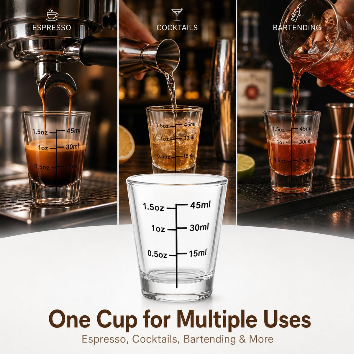 Shot Glasses Measuring Cup Set 12 Pack Square Espresso Shot Glasses Liquid Heavy Glass -Incremental Measurement 2oz Shot Glass for Bars and Home Use