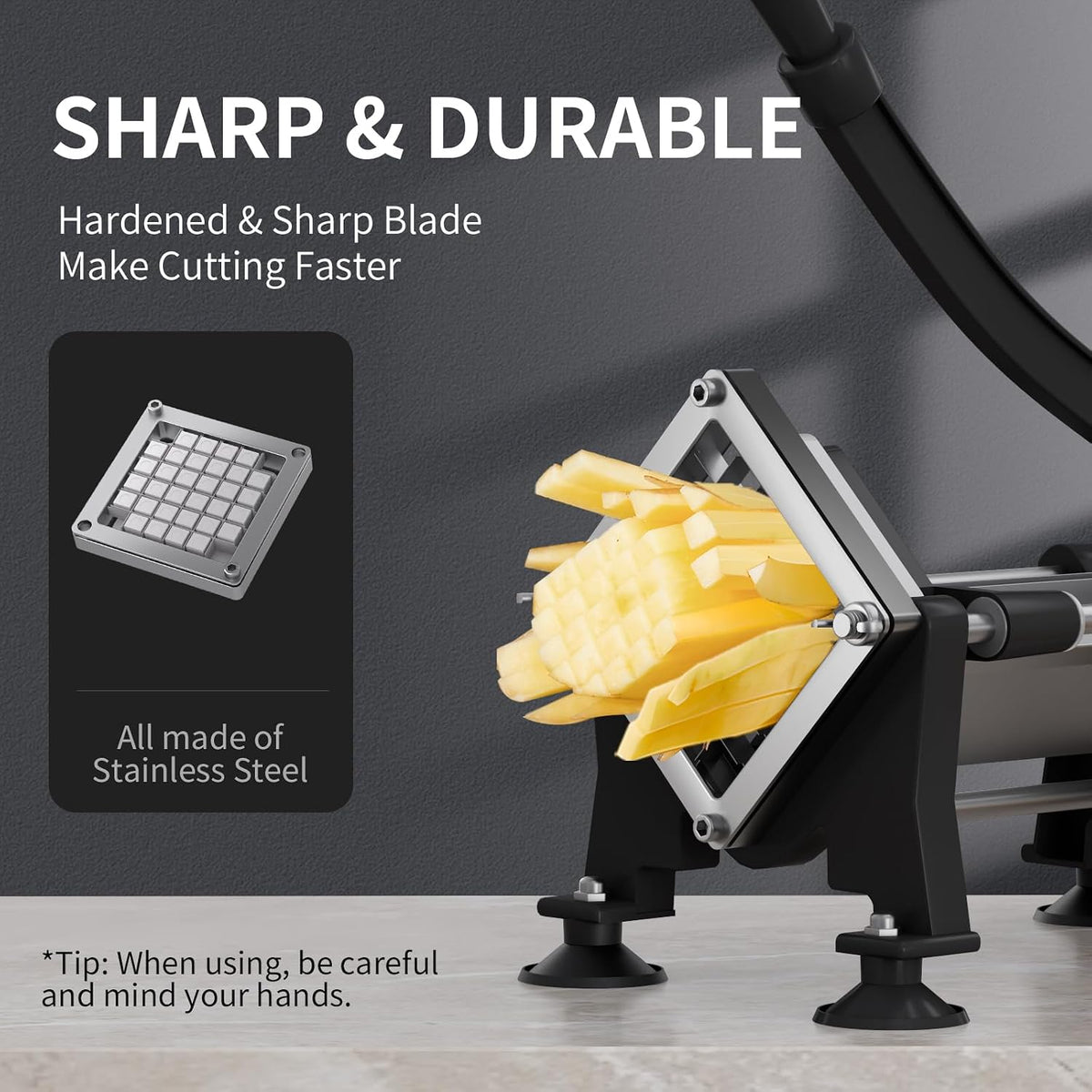 Commercial French Fry Cutter,Heavy Duty Potato Slicer with Suction Feet