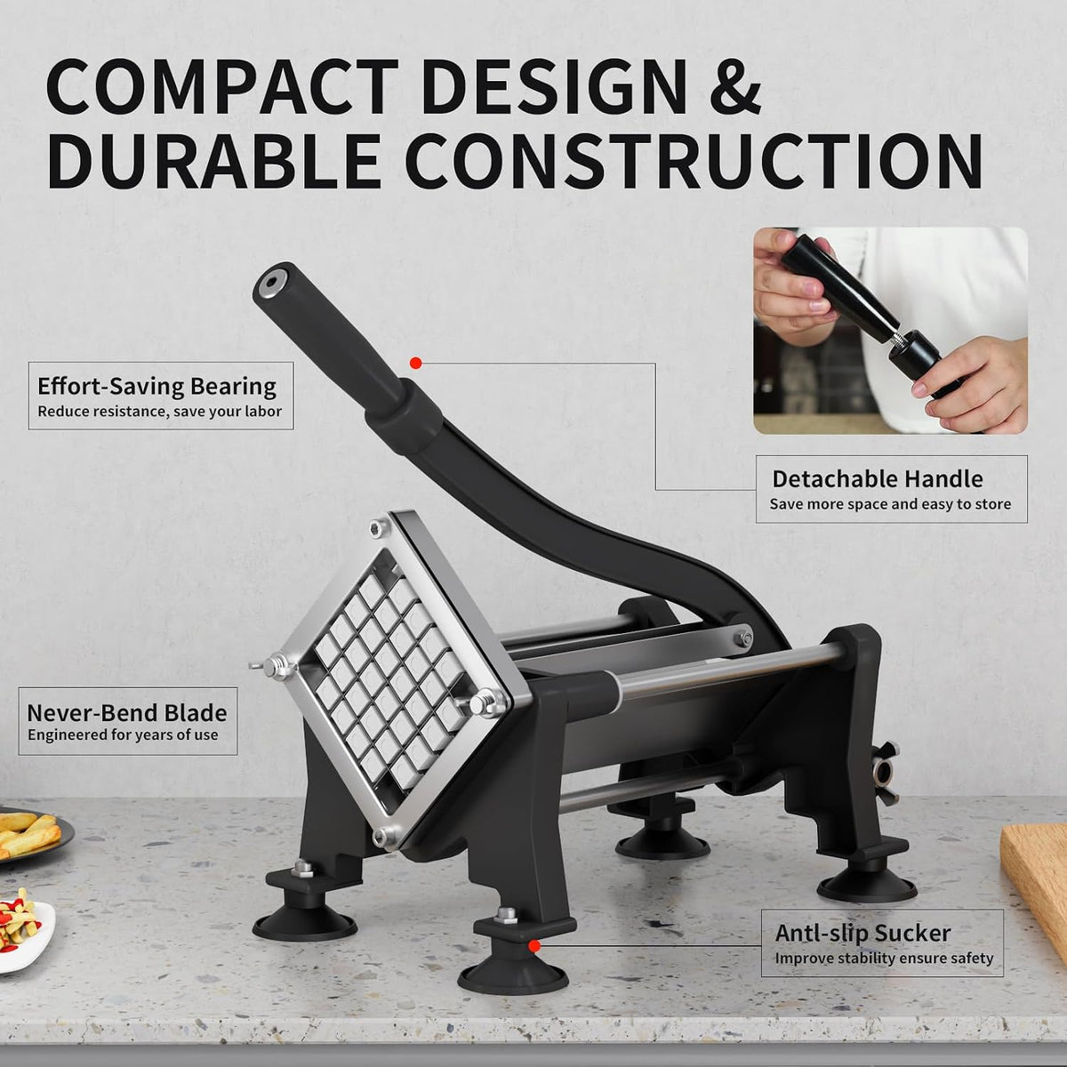 Commercial French Fry Cutter,Heavy Duty Potato Slicer with Suction Feet