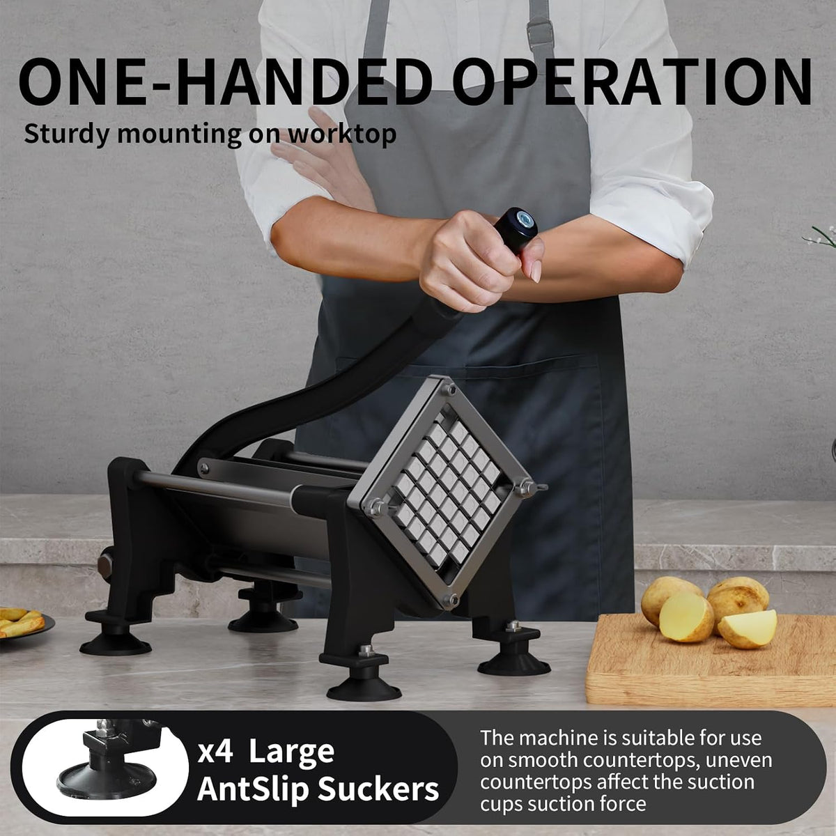 Commercial French Fry Cutter,Heavy Duty Potato Slicer with Suction Feet